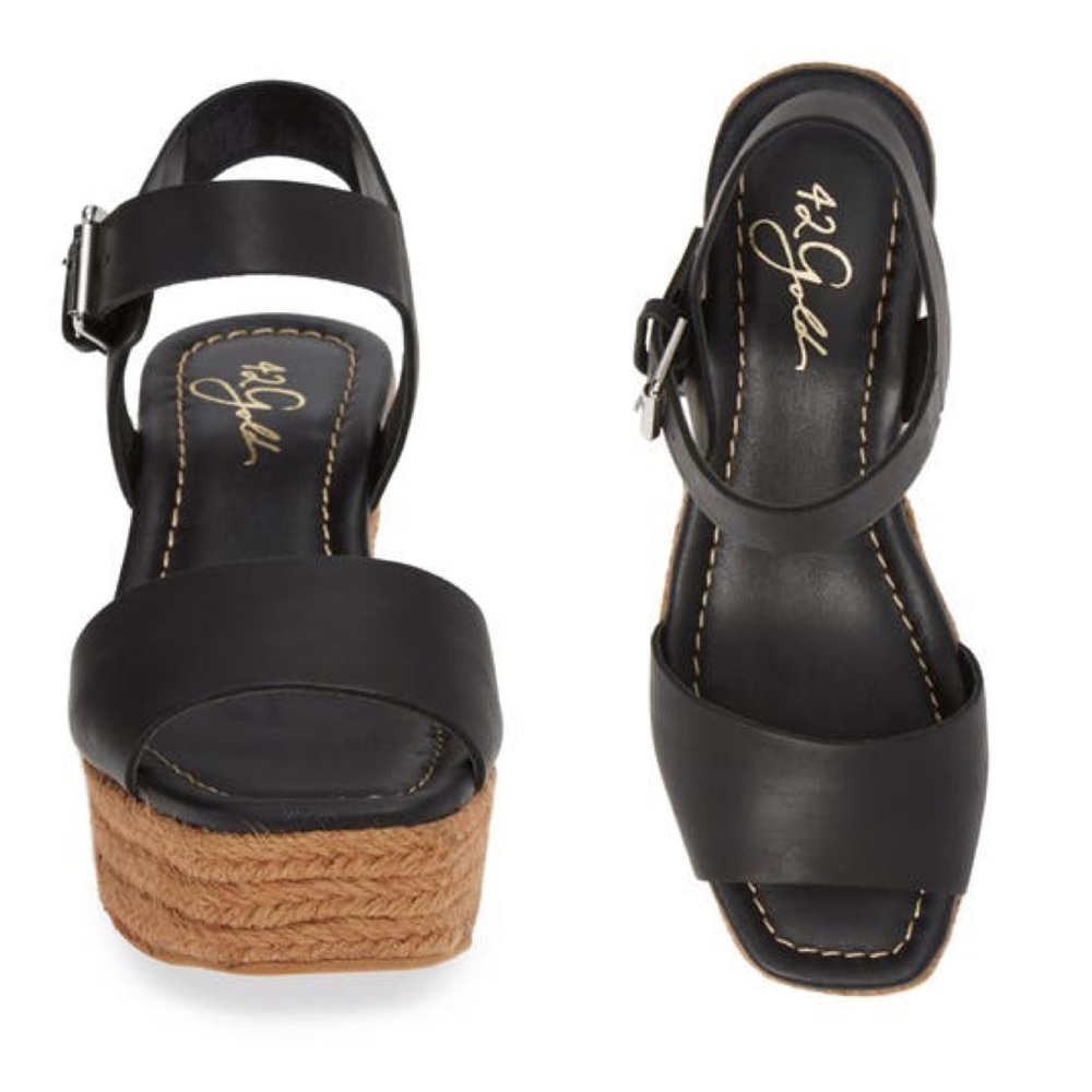 42 GOLD Black Wedge Espadrilles